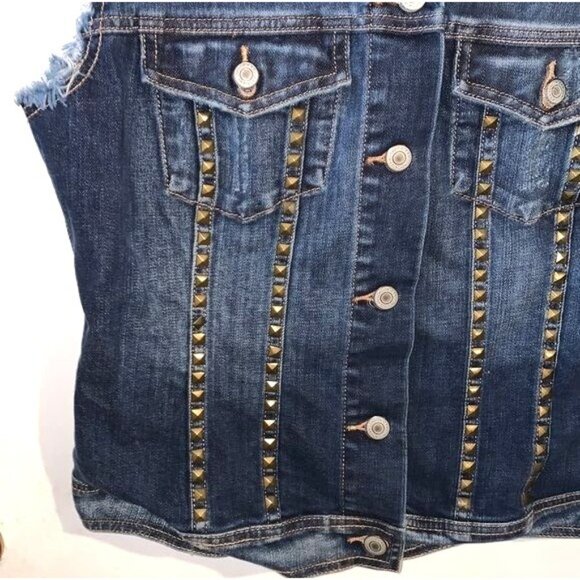 London Jean Womens Studded Denim Vest Sleeveless Button-Up Jacket Size S - Picture 3 of 8
